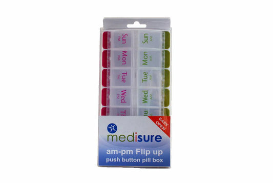 Medisure Am-Pm Flip Up Push Button Pill Box - Easy Open